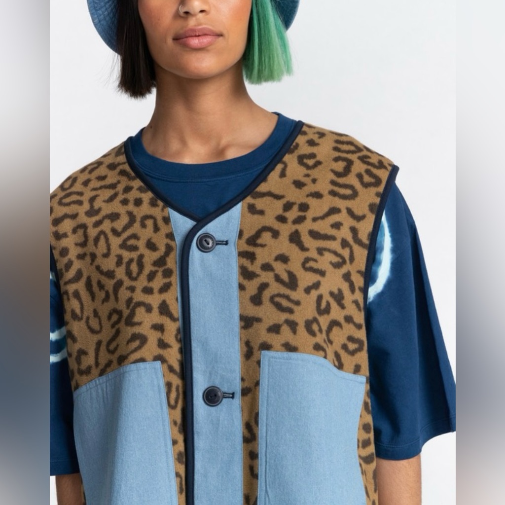Element Augusta Reversible Fleece Leopard Print And Blue Women's Vest Large